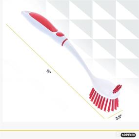 img 3 attached to 🧽 Dual-Sided Bristles Dish Washing Scrubber and Vegetable Brush – Long Handle with Rubber Grip for Non-Scratch Kitchen and Bath Cleaning by Superio (Red)