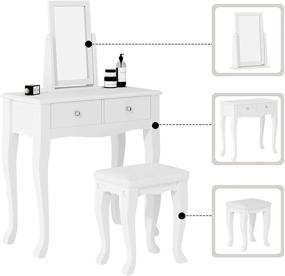 img 1 attached to Белый туалетный столик для спальни с зеркалом, вращающимся на 360°, мягким табуретом, комодом с 2 ящиками - Soges Туалетный столик