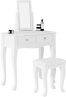 white bedroom makeup vanity set with 360° rotation mirror, cushioned stool, 2-drawer dresser desk - soges dressing table set logo