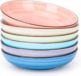 img 4 attached to Serve Your Food In Style With KitchenTour Ceramic Pasta Bowls - Set Of 6 Large Salad Bowls, Porcelain Serving Bowl Set In Warm Colors, Dishwasher And Microwave Safe