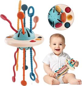 img 4 attached to ✈️ Montessori Pull String Airplane Travel Toys for Toddlers 1-3 Years - Silicone UFO Activity Toy for Babies 6-12 Months - Developing Sensory Skills and Fine Motor Abilities - Mobi Zipee Baby Toys