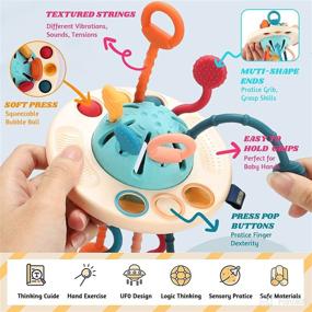 img 2 attached to ✈️ Montessori Pull String Airplane Travel Toys for Toddlers 1-3 Years - Silicone UFO Activity Toy for Babies 6-12 Months - Developing Sensory Skills and Fine Motor Abilities - Mobi Zipee Baby Toys