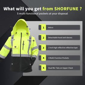 img 3 attached to SHORFUNE High Visibility Safety Jacket With Detachable Reflective Panels, Waterproof And Windproof For Maximum Visibility