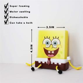 img 2 attached to 🧽 Cute Kitchen Sink Sponge Holder - Abyybyy Sponge Holder with 2pc Sponge for Spongebob, Ideal Holder for Kitchen Cleaning Sponges