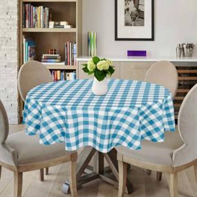 img 3 attached to 60" Teal & White Checkered Vinyl Tablecloth - 100% Waterproof, Oil Proof & Spill-Proof