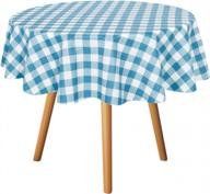 60" teal & white checkered vinyl tablecloth - 100% waterproof, oil proof & spill-proof logo