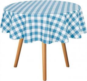 img 4 attached to 60" Teal & White Checkered Vinyl Tablecloth - 100% Waterproof, Oil Proof & Spill-Proof