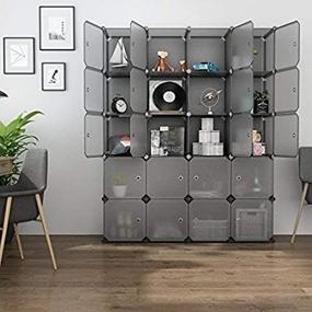 img 1 attached to LANGRIA 20 Cube Stackable Plastic Storage Shelves Modular Closet Cabinet With Hanging Rod For Clothes Shoes Toys Bedroom Living Room (Transparent Gray)