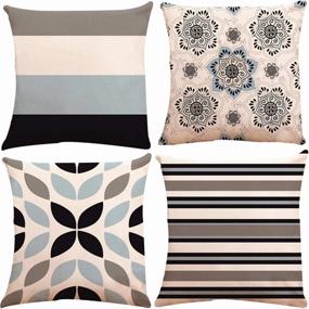 img 4 attached to Set Of 4 Navy Grey Floral Geometric Pillow Covers - 20X20 Inch Double Sided Cotton Linen Indoor Outdoor Cushion Covers For Modern Home Decor, Sofa, And Car By ZUEXT - Mix And Match Design