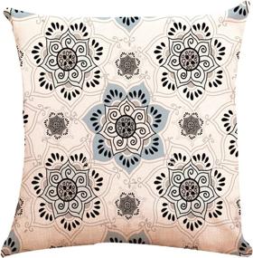 img 2 attached to Set Of 4 Navy Grey Floral Geometric Pillow Covers - 20X20 Inch Double Sided Cotton Linen Indoor Outdoor Cushion Covers For Modern Home Decor, Sofa, And Car By ZUEXT - Mix And Match Design