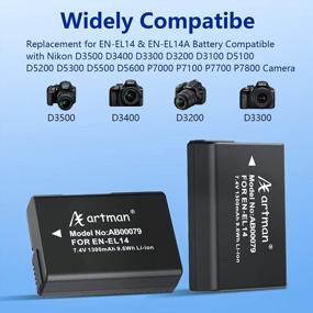 img 3 attached to Комплект двойного зарядного устройства EN-EL14 и EN-EL14A для камер Nikon D3500, D3300, D3100, D3200, D3400, D5100, D5200, D5300, D5500, D5600 Coolpix P7000, P7100, P7700 и P7800 - Artman 2 Pack 1300MAh