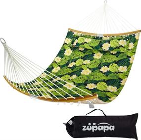 img 4 attached to Zupapa Quilted Double Hammock, 2 Person Hammock With Spreader Bar And Detachable Pillow, Heavy-Duty Hammock Perfect For Patio Yard, Large Hammocks With Carrying Bag