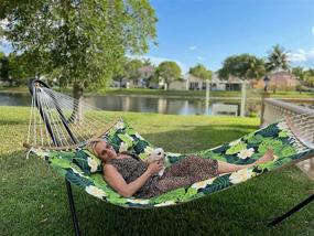 img 3 attached to Zupapa Quilted Double Hammock, 2 Person Hammock With Spreader Bar And Detachable Pillow, Heavy-Duty Hammock Perfect For Patio Yard, Large Hammocks With Carrying Bag