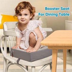 img 3 attached to 🪑 Grey Dining Table Toddler Booster Seat with Upgraded Sponge PU and Waterproof Non-Slip Bottom, Adjustable Straps and Portable Travel Feature