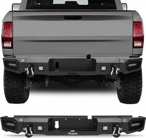 img 4 attached to FINDAUTO Rear Bumper Fit For 2013-2018 For Dodge Ram 1500 Heavy Duty Steel Bumper Upgraded Textured Black Automotive Bumpers With LED Light And D-Rings