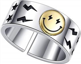 img 4 attached to Массивное регулируемое винтажное серебряное открытое кольцо с улыбающимся лицом для женщин - идеально подходит для добавления веселья в вашу коллекцию украшений!