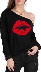 img 1 attached to MAGICMK Woman’S Sweatershirt Lips Print Causal Blouse Off The Shoulder Long Sleeve Loose Slouchy Pullover Plus Size Tops