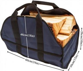 img 1 attached to Большая переноска для дров Egooz, прочная холщовая большая сумка для переноски дров - простая, удобная в использовании, закрытый конец - сохраняет беспорядок внутри переноски, 24 "X12 " X10 " (синий)