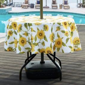 img 4 attached to Lamberia Round Tablecloth With Umbrella Hole And Zipper For Patio Garden, Outdoor Tablecloth Waterproof Spill-Proof Polyester Fabric Table Cover (60" Round, Zippered, Sun Flower)