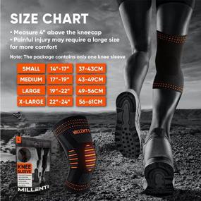 img 2 attached to Millenti Knee Compression Sleeve Brace - For Knee Pain Running, Arthritis, ACL, Basketball, Football, Gym, Crossfit, Men Women Sport Injury Recovery, (Single) Black Orange, See Chart Size M, KB01MOG