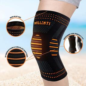 img 3 attached to Millenti Knee Compression Sleeve Brace - For Knee Pain Running, Arthritis, ACL, Basketball, Football, Gym, Crossfit, Men Women Sport Injury Recovery, (Single) Black Orange, See Chart Size M, KB01MOG