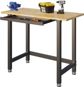 img 4 attached to FLEXIMOUNTS Work Bench W/Drawer, 3000-Lb Capacity，48“X 24“ Garage Workbench Workstation, Rubber Wood Work Table Top Heavy-Duty Steel Frame
