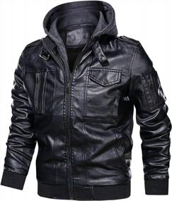 img 3 attached to Мужская кожаная мотоциклетная куртка-бомбер с подкладкой из флиса со съемным теплым зимним капюшоном
