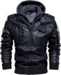 men's fleece lined leather motorcycle bomber jacket with removable hood winter warm logo