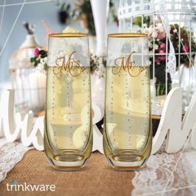 img 3 attached to Stemless Wedding Champagne Flute - Mr And Mrs Champagne Flutes With Gold Rim & Base - Wedding Gift For Bride And Groom Champagne Glass - Bride Gift - Mr And Mrs Gift Set Of 2 By Trinkware