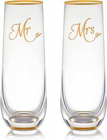 img 4 attached to Stemless Wedding Champagne Flute - Mr And Mrs Champagne Flutes With Gold Rim & Base - Wedding Gift For Bride And Groom Champagne Glass - Bride Gift - Mr And Mrs Gift Set Of 2 By Trinkware