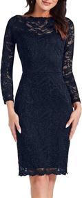 img 4 attached to MSLG Women'S Elegant Floral Lace Bateau Neck Long Sleeves Cocktail Wedding Guest Bodycon Pencil Dress For Business 906