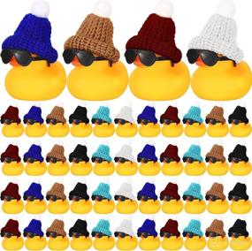 img 4 attached to 🦆 48 Pcs Mini Rubber Duck with Sunglasses and Knitting Hats Sets - Fun Bath Toy for Birthday Party Favors, Classroom Prizes, Pinata Fillers