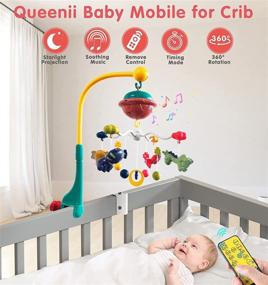 img 3 attached to 👶 Queenii Baby Crib Mobile with Soothing Music, Star Projection Lights, and Animal Toys - Timer, Remote Control, 360° Rotating Rattles - Nursery Decor for 3M+ Infants