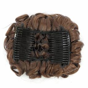img 2 attached to Medium Ash Brown-8# SWACC Short Messy Curly Dish Hair Bun Extension With Easy Stretch Combs Clip In Ponytail Scrunchie Chignon Tray
