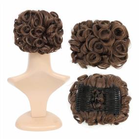 img 4 attached to Medium Ash Brown-8# SWACC Short Messy Curly Dish Hair Bun Extension With Easy Stretch Combs Clip In Ponytail Scrunchie Chignon Tray