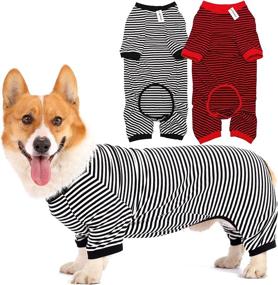 img 4 attached to 🐾 Cotton Striped Dog Pajamas Jumpsuit, Breathable 4-Legged Basic Pjs Shirts for Puppies and Cats, Super Soft Stretchable Puppy Jammies, Fashionable and Comfortable for Male and Female Pets (Black Red+Black, Size: Medium)