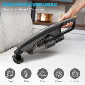 img 3 attached to Fjhee Handheld Vacuum Cordless: Powerful 150W Rechargeable Wireless Car Vacuum Cleaner with 9500Pa Suction - Ideal for Home, Office, Car & Pet Hair Cleaning! Includes Storage Bag and 4 Attachments