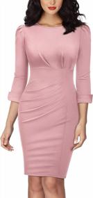 img 4 attached to Knitee Women'S Retro 3/4 Sleeve Ruched Elegant Bodycon Work Business Pencil Dress