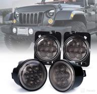 xprite smoked lens turn signal & side marker light combo with 🔶 drl halo, led lights - compatible with 2007-2018 jeep wrangler jk & wrangler unlimited logo