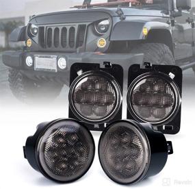 img 4 attached to Xprite Smoked Lens Turn Signal & Side Marker Light Combo with 🔶 DRL Halo, LED Lights - Compatible with 2007-2018 Jeep Wrangler JK & Wrangler Unlimited