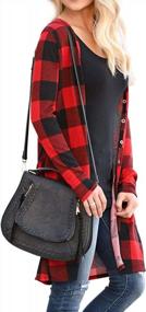 img 3 attached to Buffalo Plaid Snap Cardigan: Lacozy Women'S Long Open-Front Kimono Knit Sweater With Draped Design
