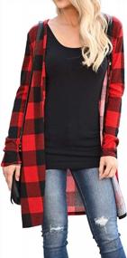 img 4 attached to Buffalo Plaid Snap Cardigan: Lacozy Women'S Long Open-Front Kimono Knit Sweater With Draped Design