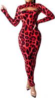 leopard print 2-piece clubwear set: long sleeve crop top and bodycon maxi dress for women's sexy style logo