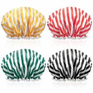 popchose shower cap, large shower caps for women long hair, reusable double layer waterproof shower hair bath cap, stylish stripes satin hair bonnet, comfortable soft eva lined shower hat for all hair length logo