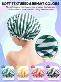 img 1 attached to POPCHOSE Shower Cap, Large Shower Caps For Women Long Hair, Reusable Double Layer Waterproof Shower Hair Bath Cap, Stylish Stripes Satin Hair Bonnet, Comfortable Soft EVA Lined Shower Hat For All Hair Length