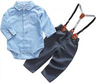gentleman style for baby boys: abolai long sleeves romper suspenders pant set two-piece set logo