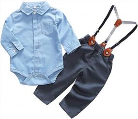 img 4 attached to Gentleman Style For Baby Boys: Abolai Long Sleeves Romper Suspenders Pant Set Two-Piece Set