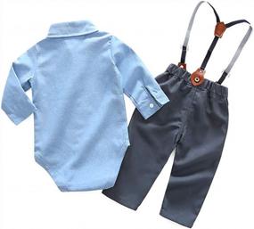img 3 attached to Gentleman Style For Baby Boys: Abolai Long Sleeves Romper Suspenders Pant Set Two-Piece Set