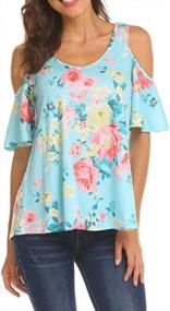 img 2 attached to Cut-Out Shoulder Floral Print Women'S Short-Sleeve Blouse By Sherosa