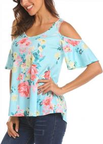 img 3 attached to Cut-Out Shoulder Floral Print Women'S Short-Sleeve Blouse By Sherosa